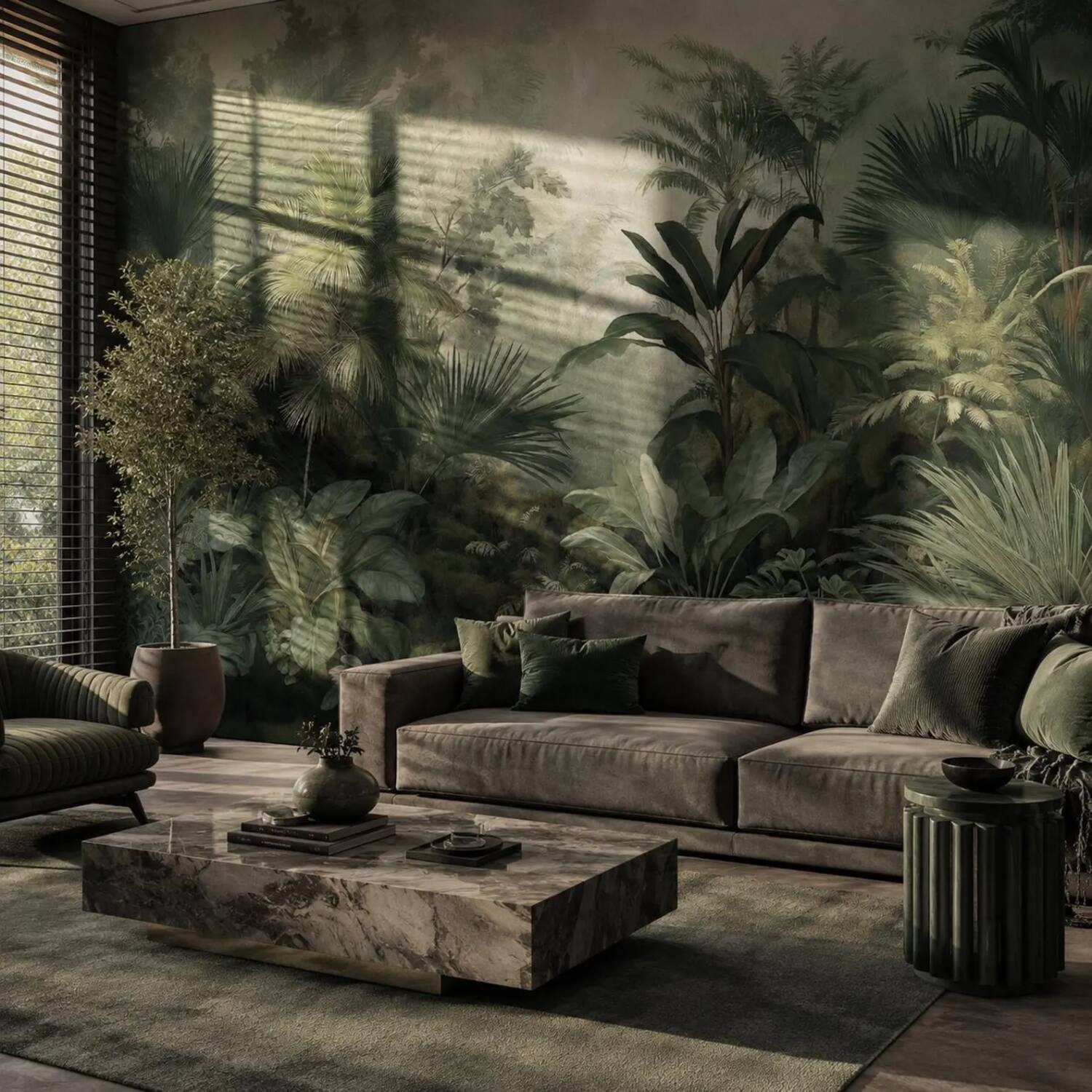 Misty Tropical Forest Wall Mural Dark Green Jungle Wallpaper Vintage Botanical Nature Decor Removable Peel And Stick Wallpaper
