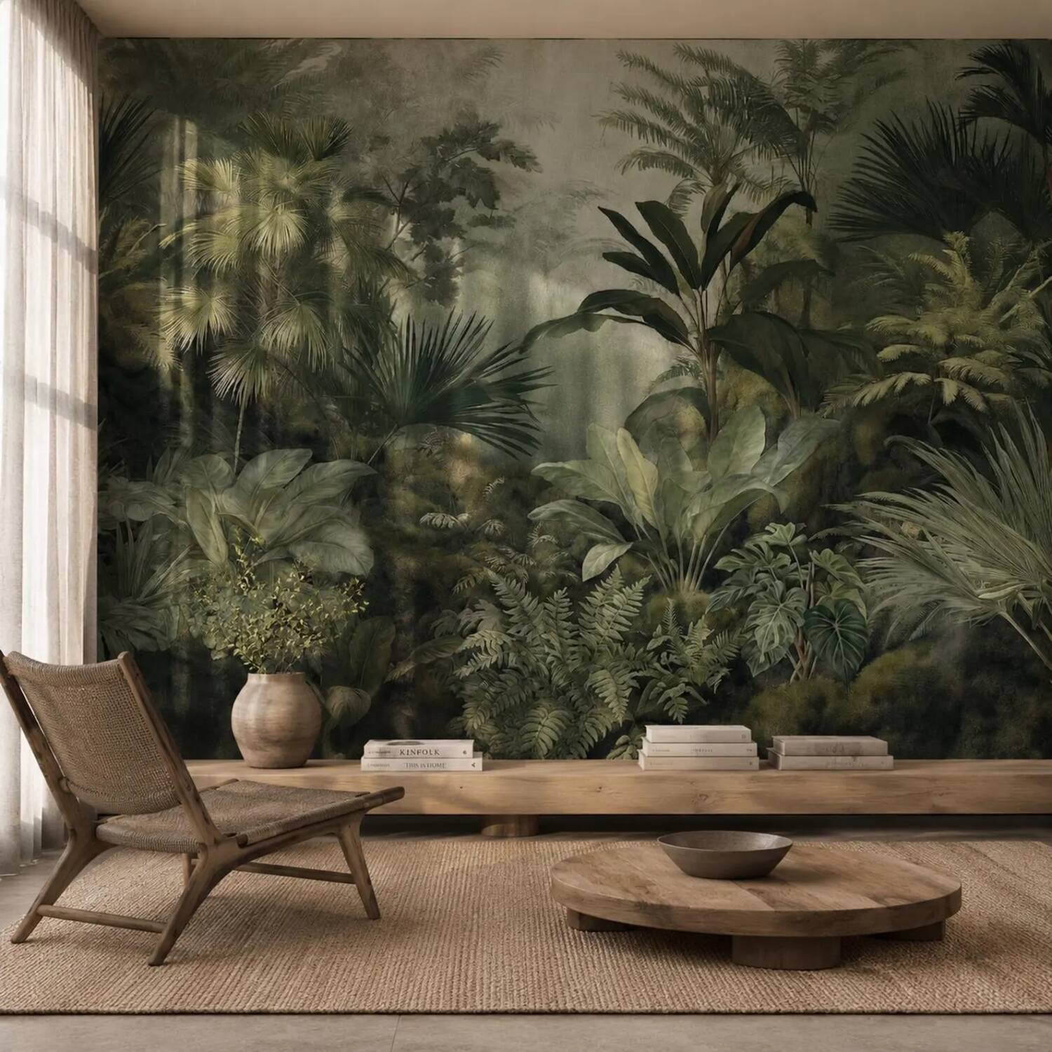 Misty Tropical Forest Wall Mural Dark Green Jungle Wallpaper Vintage Botanical Nature Decor Removable Peel And Stick Wallpaper