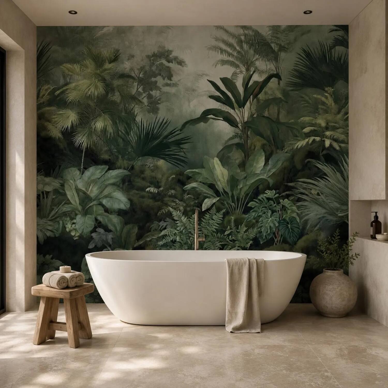 Misty Tropical Forest Wall Mural Dark Green Jungle Wallpaper Vintage Botanical Nature Decor Removable Peel And Stick Wallpaper