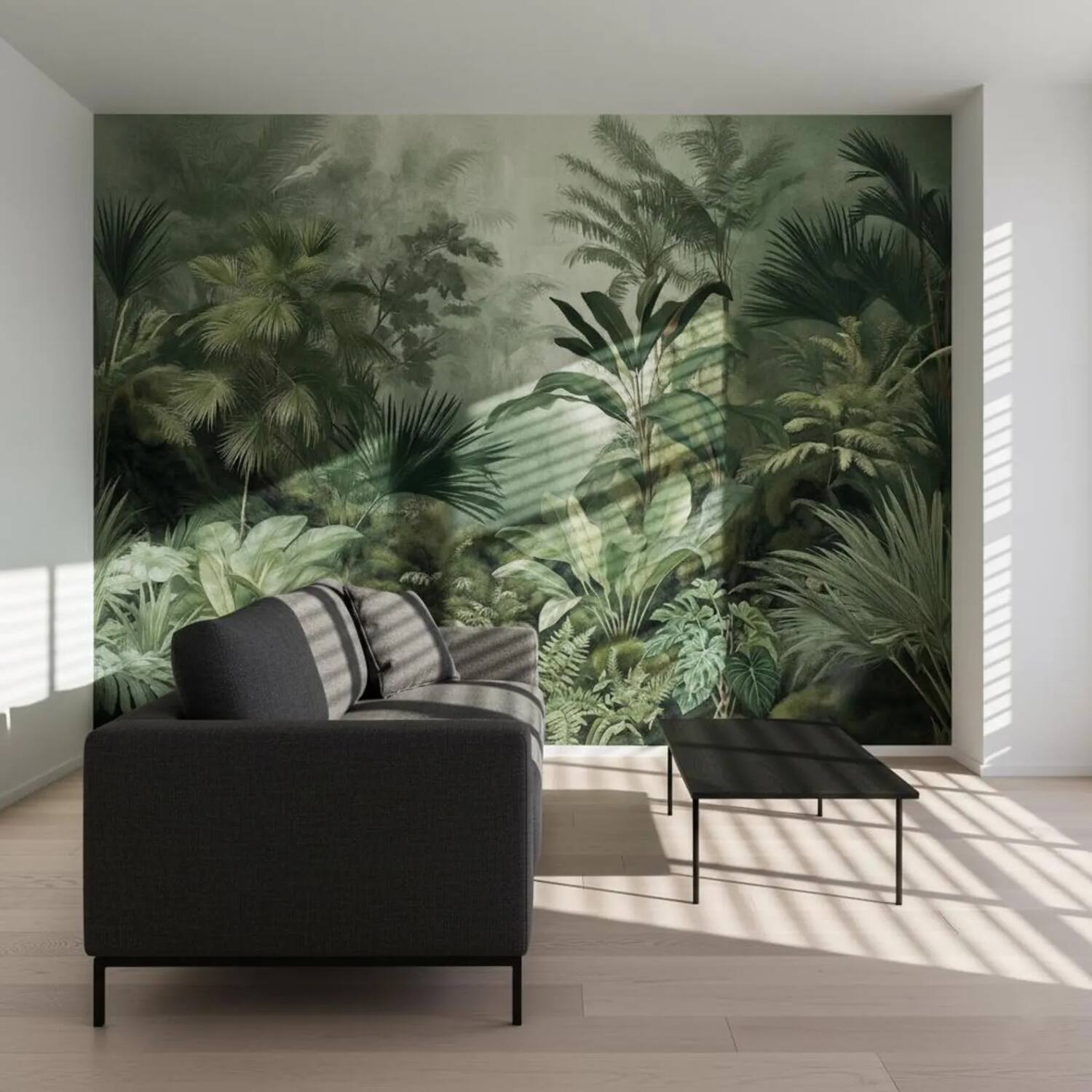Misty Tropical Forest Wall Mural Dark Green Jungle Wallpaper Vintage Botanical Nature Decor Removable Peel And Stick Wallpaper