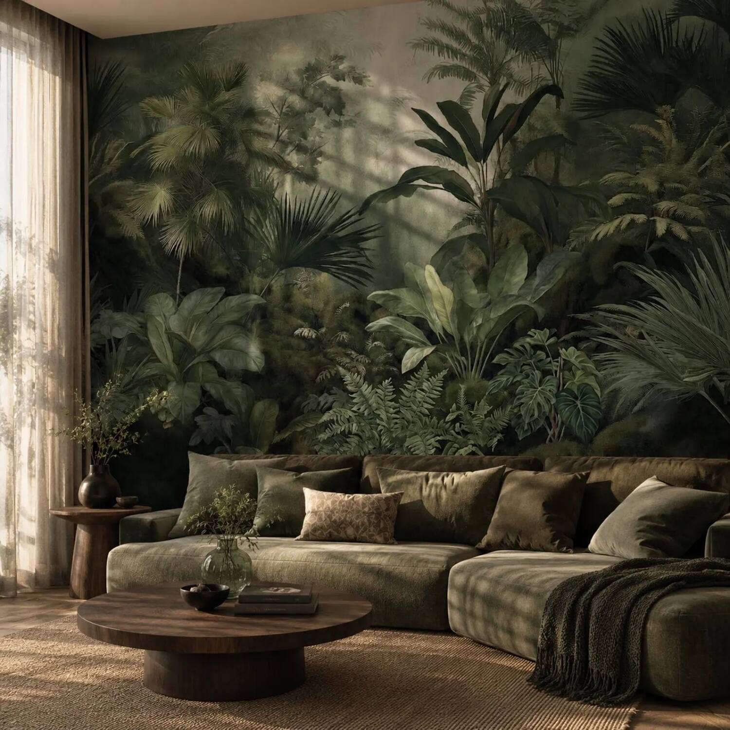 Misty Tropical Forest Wall Mural Dark Green Jungle Wallpaper Vintage Botanical Nature Decor Removable Peel And Stick Wallpaper