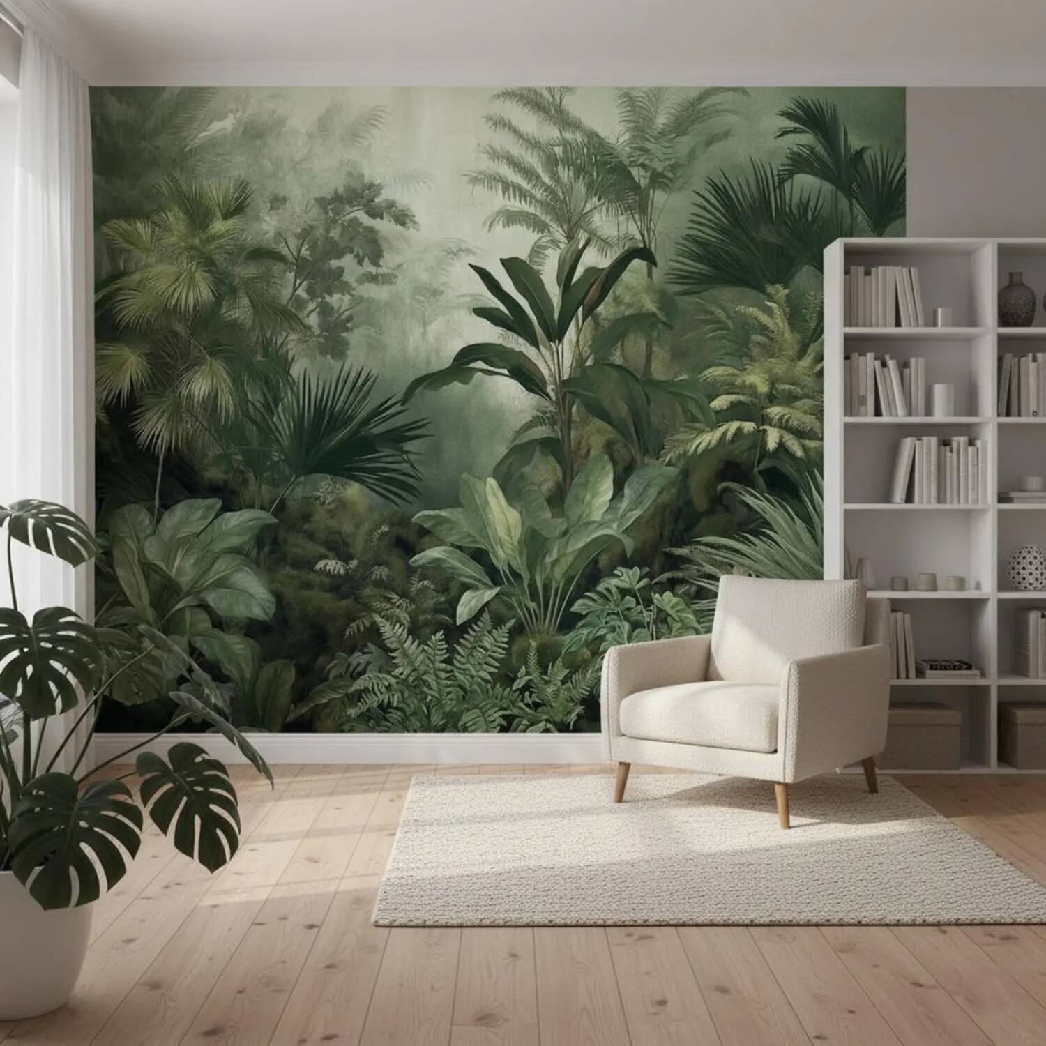 Misty Tropical Forest Wall Mural Dark Green Jungle Wallpaper Vintage Botanical Nature Decor Removable Peel And Stick Wallpaper