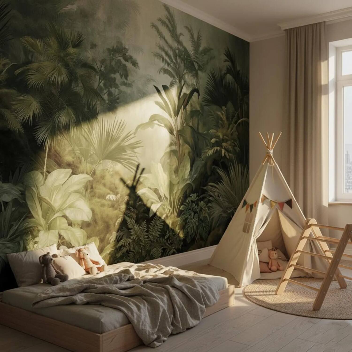 Misty Tropical Forest Wall Mural Dark Green Jungle Wallpaper Vintage Botanical Nature Decor Removable Peel And Stick Wallpaper