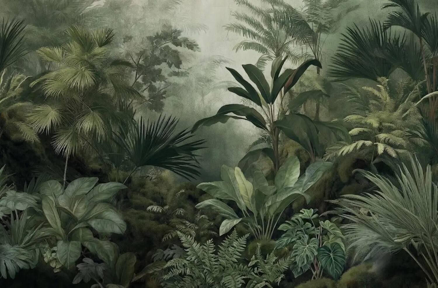 Misty Tropical Forest Wall Mural Dark Green Jungle Wallpaper Vintage Botanical Nature Decor Removable Peel And Stick Wallpaper