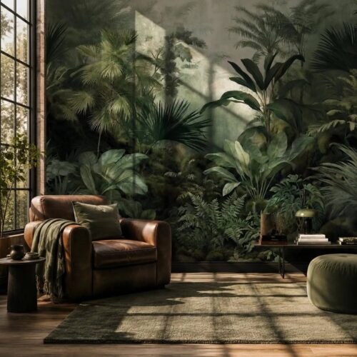 Misty Tropical Forest Wall Mural Dark Green Jungle Wallpaper Vintage Botanical Nature Decor Removable Peel And Stick Wallpaper