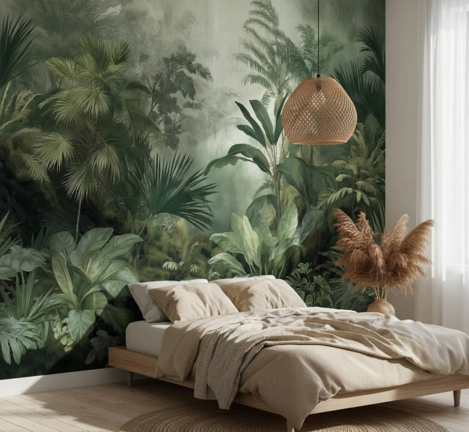 Misty Tropical Forest Wall Mural Dark Green Jungle Wallpaper Vintage Botanical Nature Decor Removable Peel And Stick Wallpaper