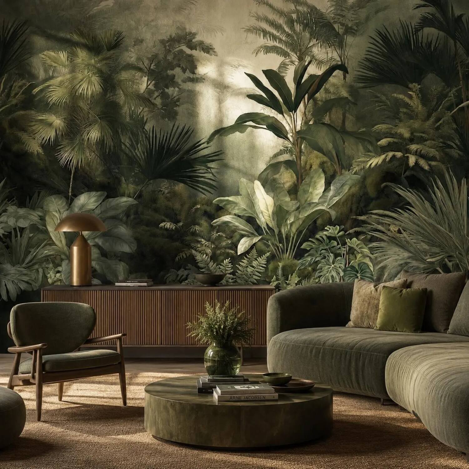 Misty Tropical Forest Wall Mural Dark Green Jungle Wallpaper Vintage Botanical Nature Decor Removable Peel And Stick Wallpaper