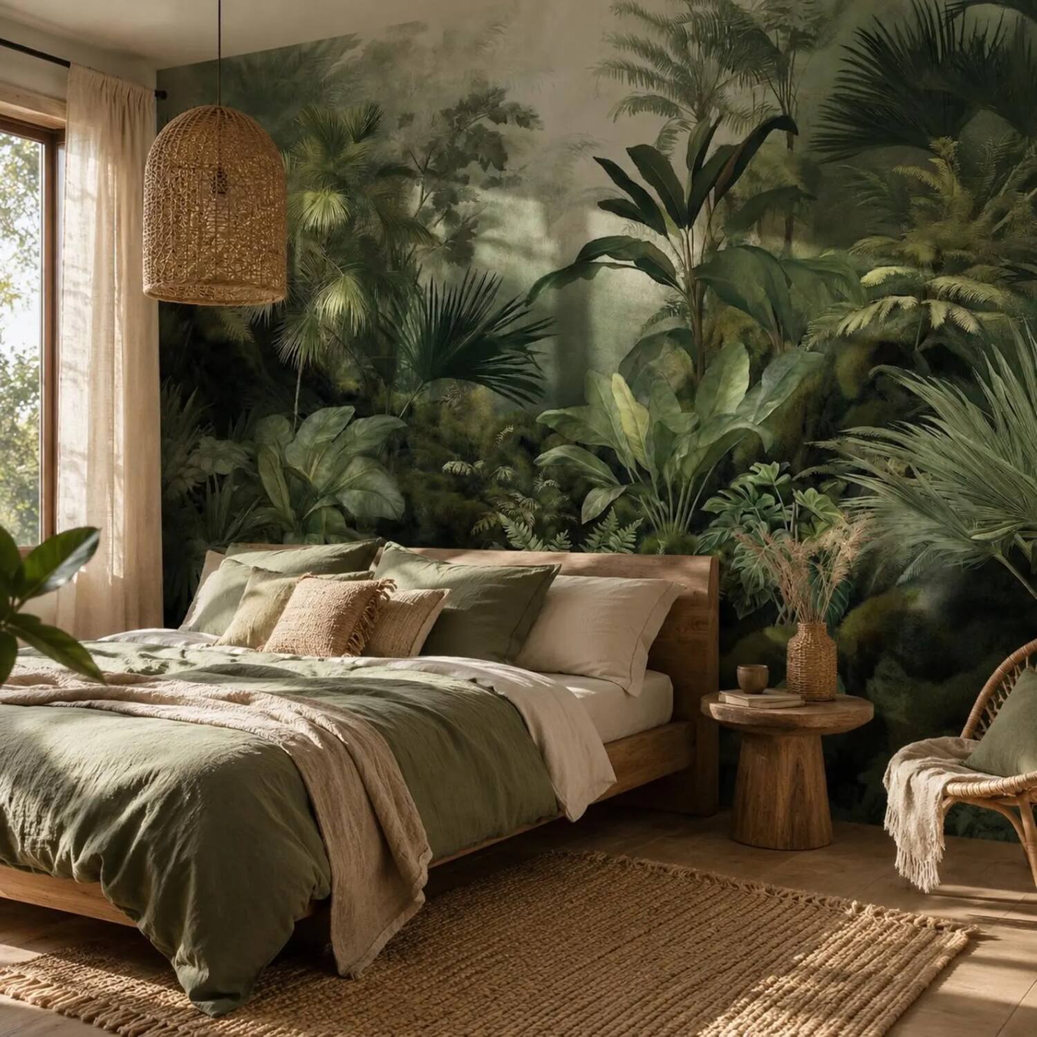 Misty Tropical Forest Wall Mural Dark Green Jungle Wallpaper Vintage Botanical Nature Decor Removable Peel And Stick Wallpaper