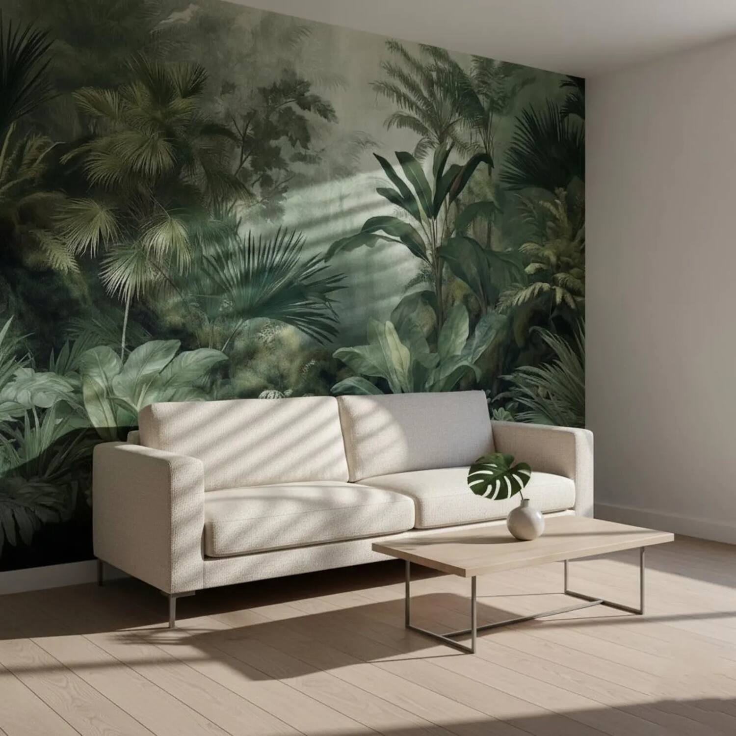 Misty Tropical Forest Wall Mural Dark Green Jungle Wallpaper Vintage Botanical Nature Decor Removable Peel And Stick Wallpaper