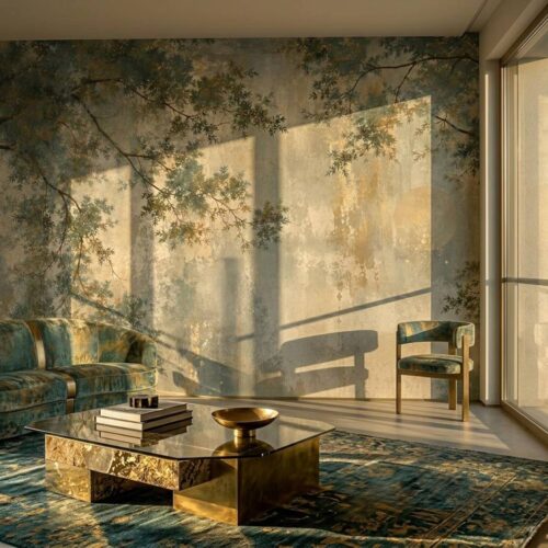 Sage Green Misty Gold Wallpaper For Living Room Kitchen Bedroom Kids Room Bathroom Chinoiserie Lake Wall Mural Antique Full Moon Peel Stick