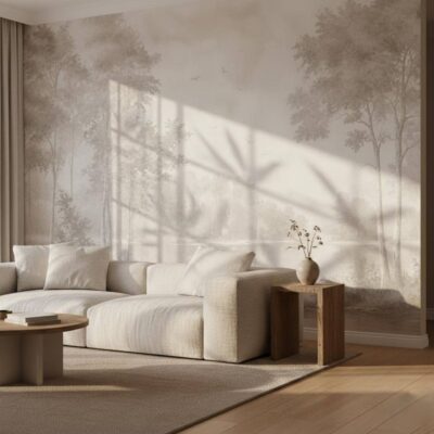 Vintage Misty Forest Lake Wallpaper Neutral Scenic Landscape Mural Antique Nature Wall Art Removable Peel And Stick Wallpaper One Piece