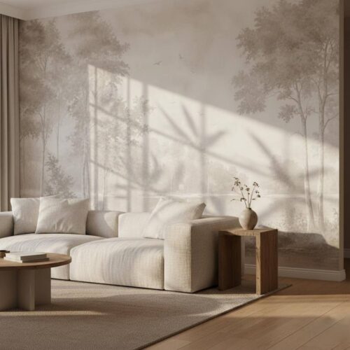 Vintage Misty Forest Lake Wallpaper Neutral Scenic Landscape Mural Antique Nature Wall Art Removable Peel And Stick Wallpaper One Piece